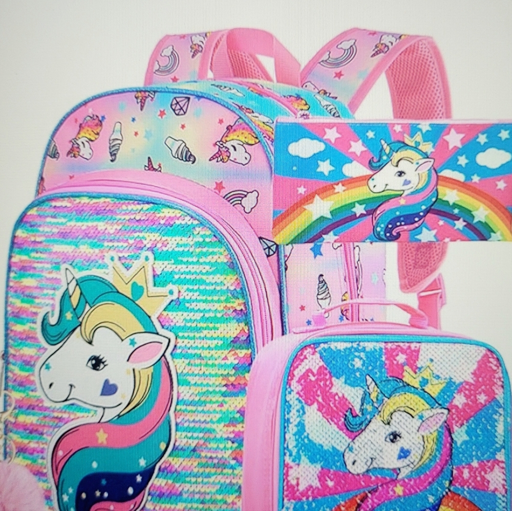 Unicorn Sequin Backpack 16" - Pink and Multicolor